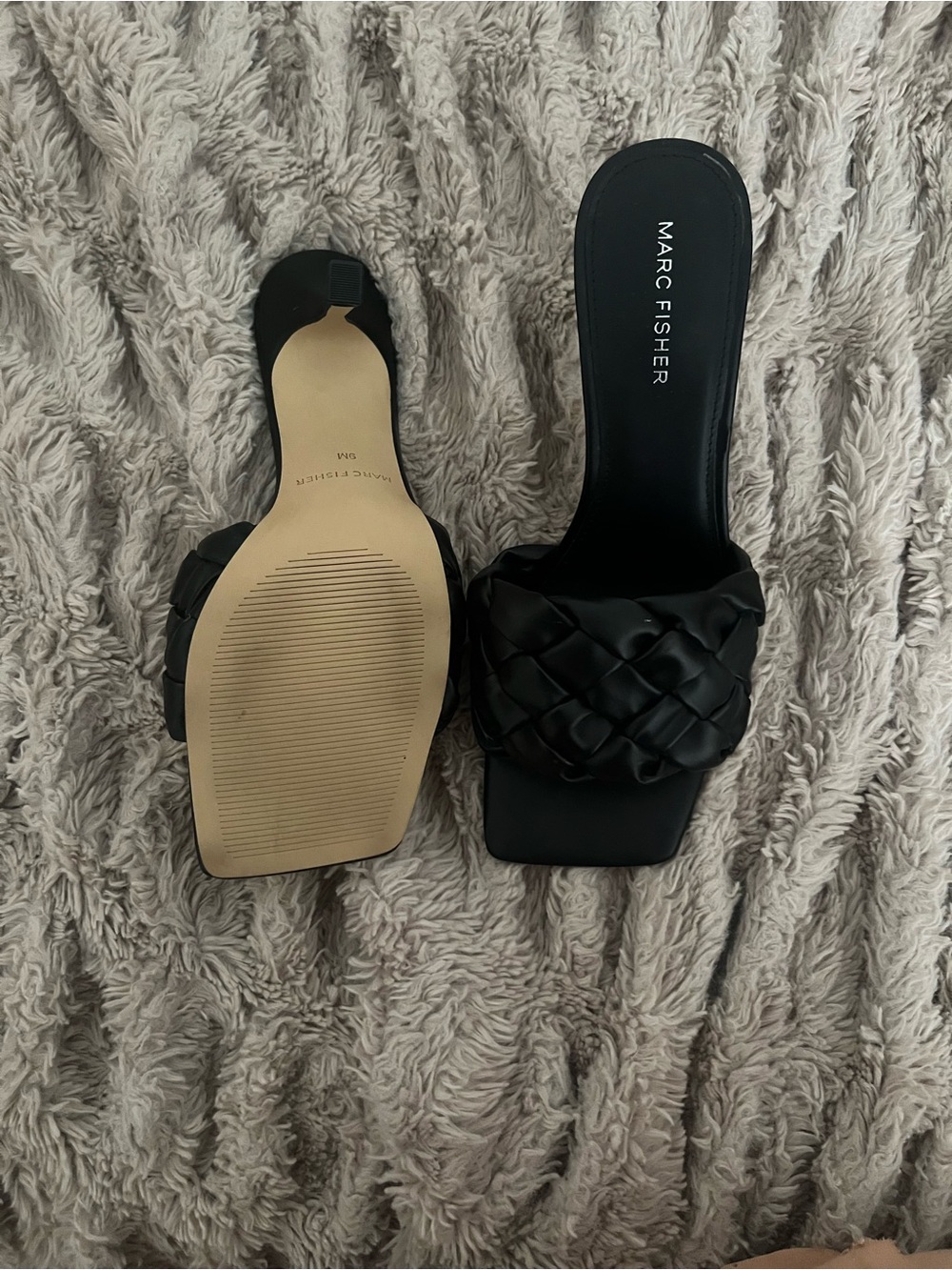 Marc Fisher Black Braided Square-Toe Slide Sandals